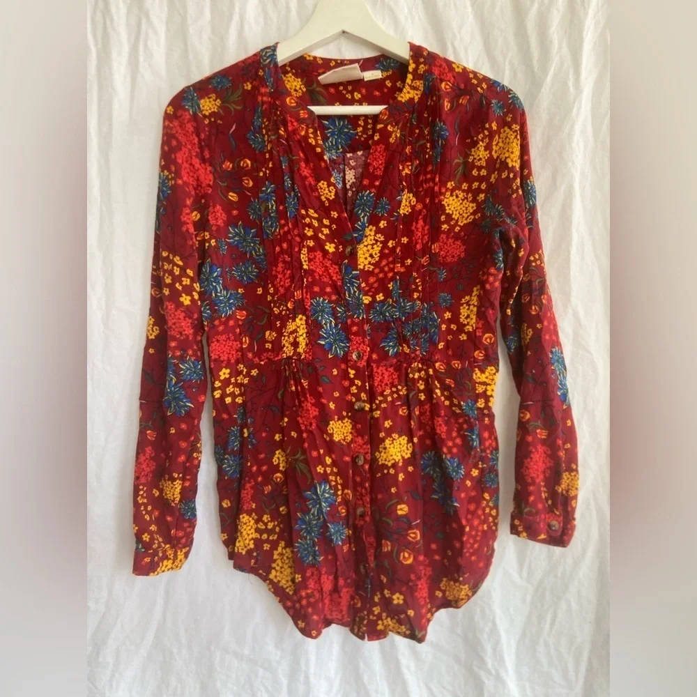 Anthropologie Maeve Floral Pintuck Boho Blouse Size Small - Picture 11 of 15